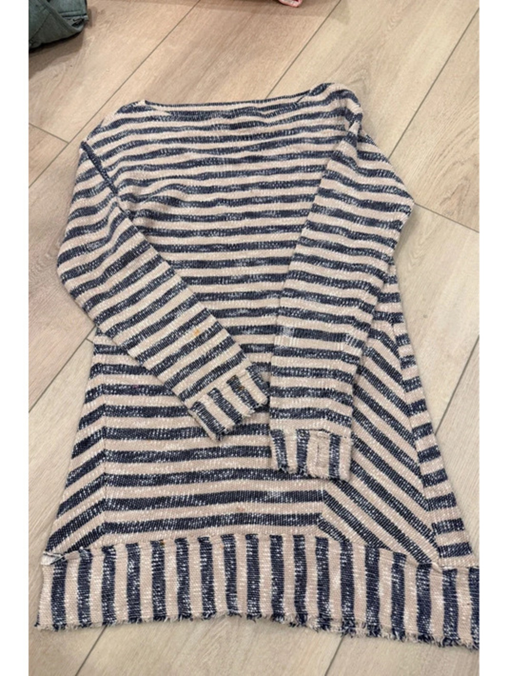 Soft Surroundings Striped Open Front Cardigan Sweater Navy Beige Estimated Small